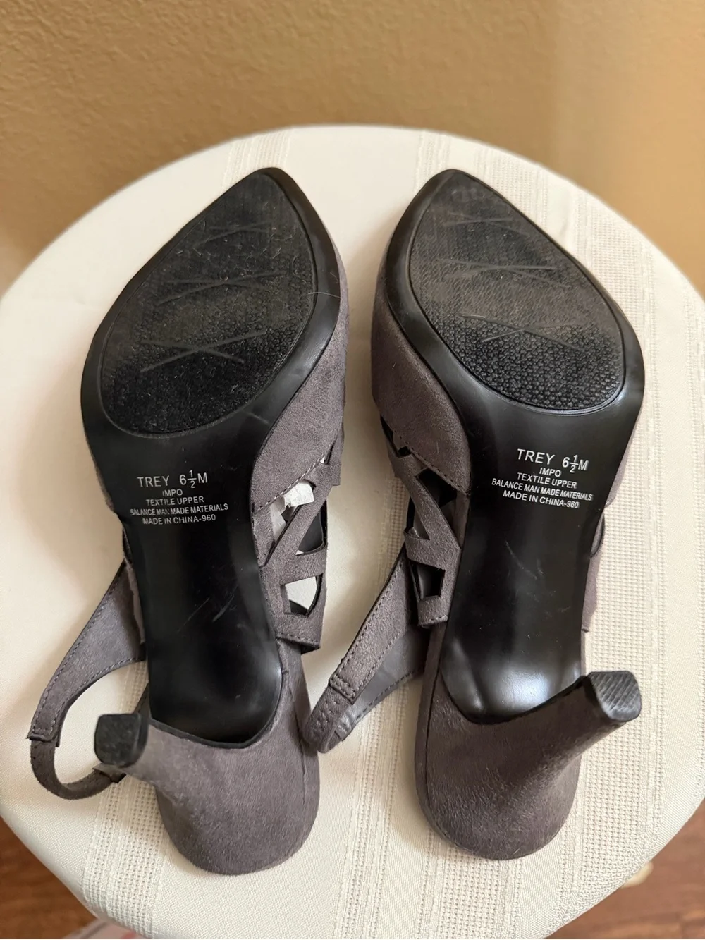 Impo Pointed Cage Slingback Heels in gray